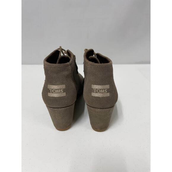 TOMS Women’s Desert Wedge Booties Taupe Suede Lace-Up Heels Size 7.5 - Picture 5 of 8